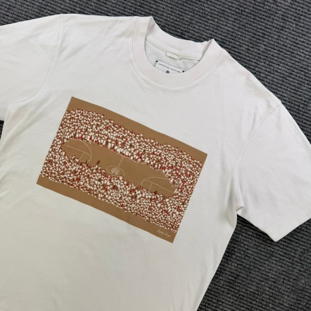 Reigning Champ White Basketball Court Graphic Shirt Mens Small Casual Streetwear